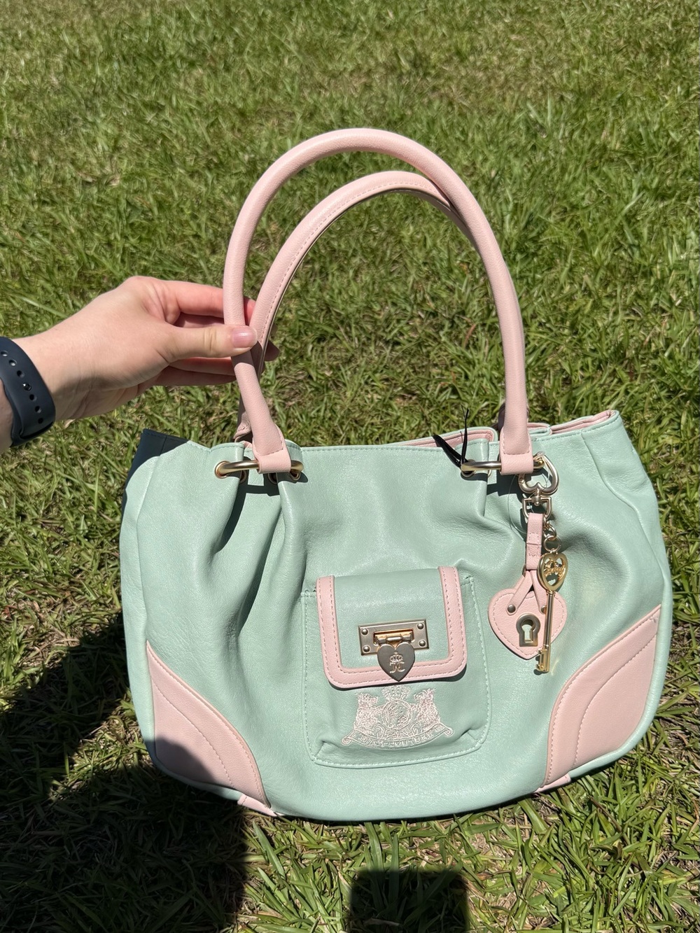 Juicy Couture Mint Pink Satchel Bag Heart Lock Charm Y2K Purse nwt
